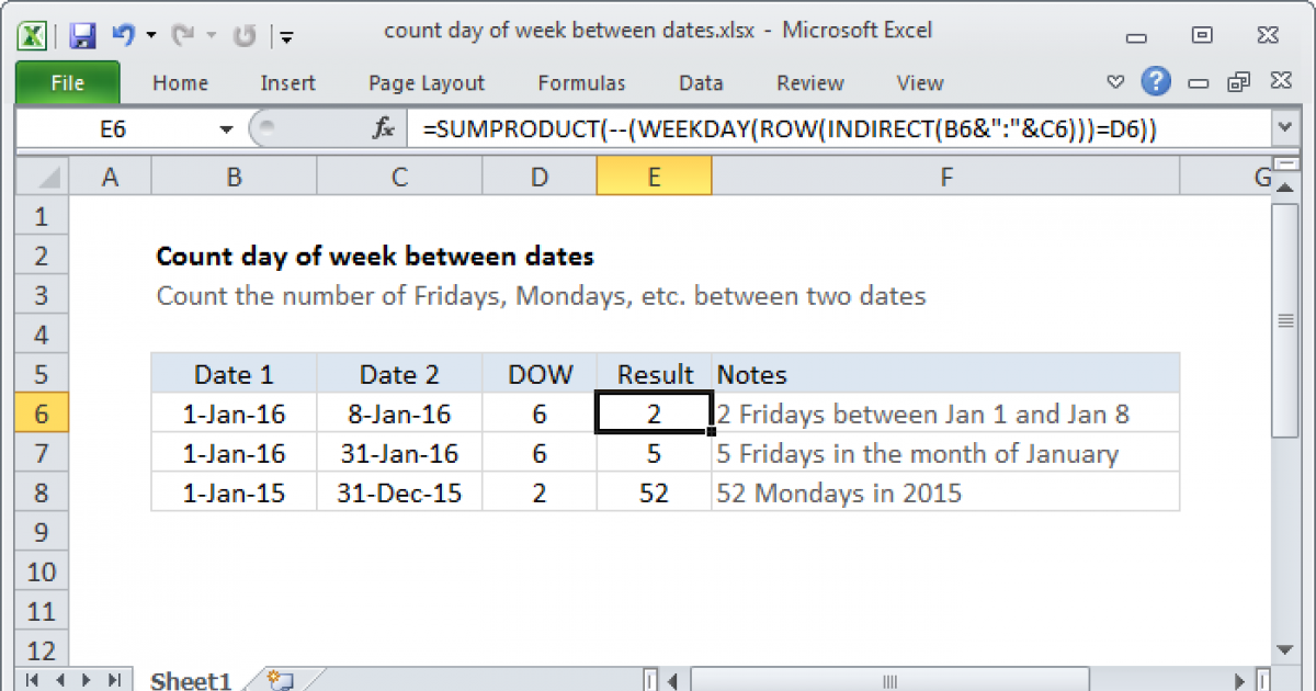 Excel Formula To Count Weekdays Between Two Dates